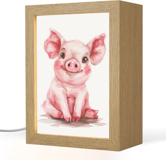Nachtlampje 15x20 cm - Kinder lamp - Varken - Roze - Baby dier - Boerderij dieren - Tafellamp kinderkamer - Slaapkamer lamp - Bedlamp kinderen - Kinderlampje stopcontact - Wandlamp babykamer - Nachtlampjes van Merkloos