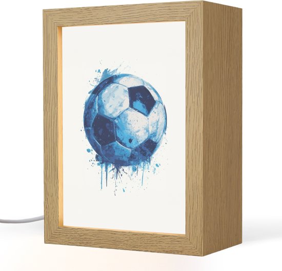 Nachtlampje 15x20 cm - Kinder lamp - Voetbal - Blauw - Inkt - Spatten - Tafellamp kinderkamer - Slaapkamer lamp - Bedlamp kinderen - Kinderlampje stopcontact - Wandlamp babykamer - Nachtlampjes van Merkloos