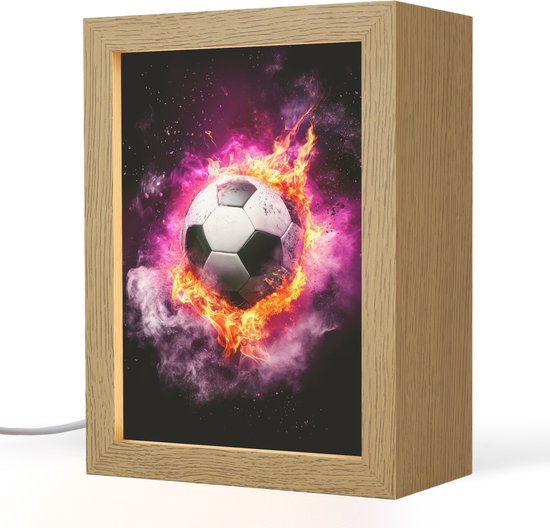 Nachtlampje 15x20 cm - Kinder lamp - Voetbal - Roze - Vuur - Tafellamp kinderkamer - Slaapkamer lamp - Bedlamp kinderen - Kinderlampje stopcontact - Wandlamp babykamer - Nachtlampjes van Merkloos