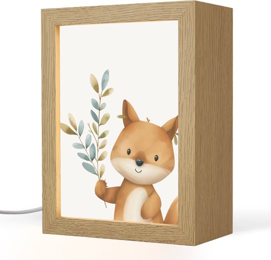 Nachtlampje 15x20 cm - Kinder lamp - Vos - Dier - Bosdieren - Tafellamp kinderkamer - Slaapkamer lamp - Bedlamp kinderen - Kinderlampje stopcontact - Wandlamp babykamer - Nachtlampjes van Merkloos