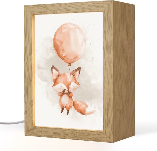 Nachtlampje 15x20 cm - Kinder lamp - Vos - Pastel kleuren - Dier - Tafellamp kinderkamer - Slaapkamer lamp - Bedlamp kinderen - Kinderlampje stopcontact - Wandlamp babykamer - Nachtlampjes van Walplus