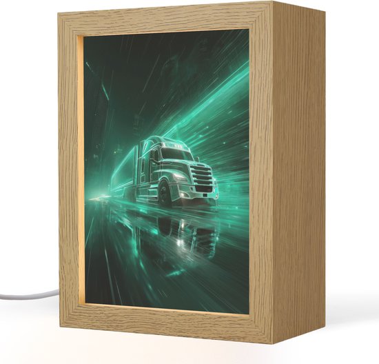 Nachtlampje 15x20 cm - Kinder lamp - Vrachtwagen - Snelheid - Groen - Neon - Tafellamp kinderkamer - Slaapkamer lamp - Bedlamp kinderen - Kinderlampje stopcontact - Wandlamp babykamer - Nachtlampjes van Merkloos