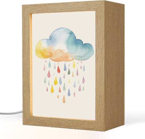 Nachtlampje 15x20 cm - Kinder lamp - Wolk - Regen - Watercolor - Kleurrijk - Tafellamp kinderkamer - Slaapkamer lamp - Bedlamp kinderen - Kinderlampje stopcontact - Wandlamp babykamer - Nachtlampjes van Merkloos