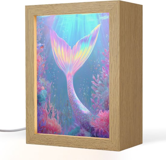 Nachtlampje 15x20 cm - Kinder lamp - Zeemeerminnenstaart - Koraal - Water - Tafellamp kinderkamer - Slaapkamer lamp - Bedlamp kinderen - Kinderlampje stopcontact - Wandlamp babykamer - Nachtlampjes van Merkloos
