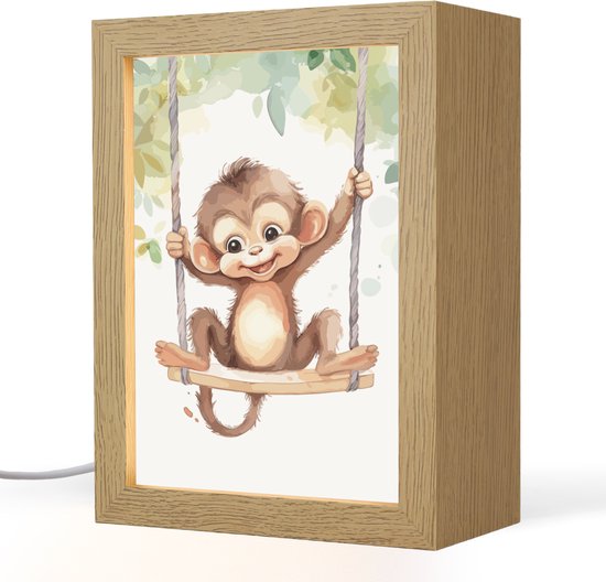 Nachtlampje 15x20 cm - Kinder lampje - Aap - Dier - Kinderen - Jungle - Tafellamp kinderkamer - Slaapkamer lamp - Bedlamp kinderen - Kinderlampje stopcontact - Wandlamp babykamer - Nachtlampjes