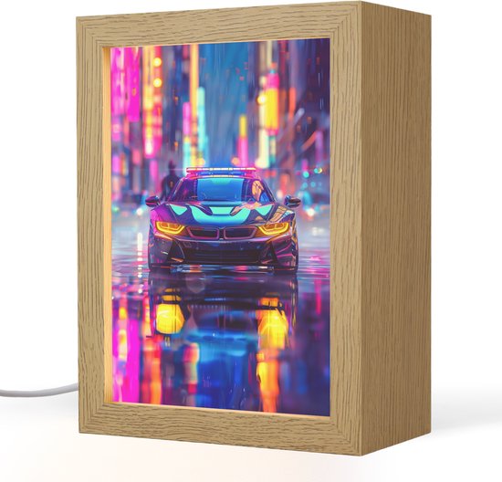 Nachtlampje 15x20 cm - Kinder lampje - Auto - Politie - Stad - Jongens - Kleurrijk - Tafellamp kinderkamer - Slaapkamer lamp - Bedlamp kinderen - Kinderlampje stopcontact - Wandlamp babykamer - Nachtlampjes van Merkloos