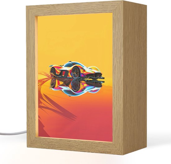 Nachtlampje 15x20 cm - Kinder lampje - Auto - Race - F1 - Jongens - Geel - Rood - Tafellamp kinderkamer - Slaapkamer lamp - Bedlamp kinderen - Kinderlampje stopcontact - Wandlamp babykamer - Nachtlampjes van Merkloos