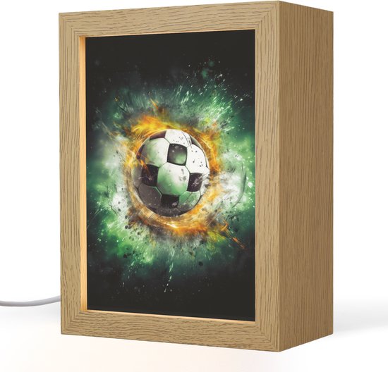 Nachtlampje 15x20 cm - Kinder lampje - Bal - Voetbal - Groen - Oranje - Rook - Tafellamp kinderkamer - Slaapkamer lamp - Bedlamp kinderen - Kinderlampje stopcontact - Wandlamp babykamer - Nachtlampjes