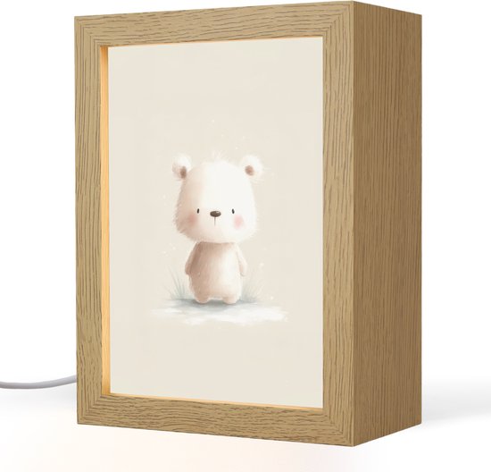 Nachtlampje 15x20 cm - Kinder lampje - Beertje - Sneeuwvlokje - Wit - Pluizig - Tafellamp kinderkamer - Slaapkamer lamp - Bedlamp kinderen - Kinderlampje stopcontact - Wandlamp babykamer - Nachtlampjes