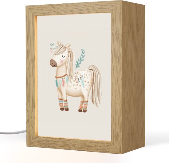 Nachtlampje 15x20 cm - Kinder lampje - Bohemian - Paard - Beige - Tafellamp kinderkamer - Slaapkamer lamp - Bedlamp kinderen - Kinderlampje stopcontact - Wandlamp babykamer - Nachtlampjes van Merkloos
