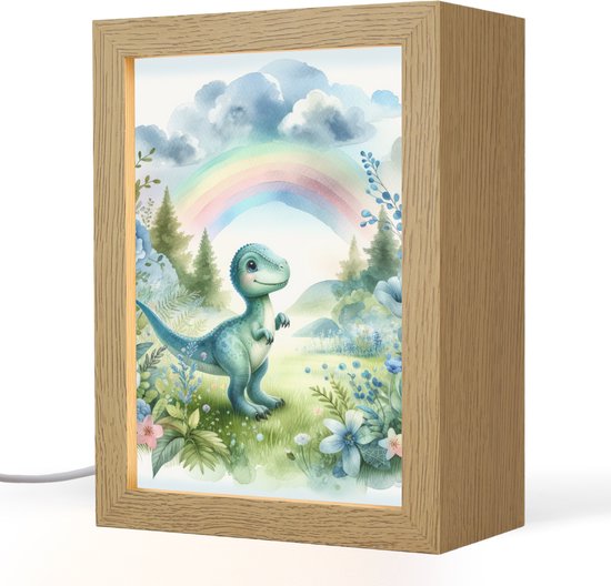 Nachtlampje 15x20 cm - Kinder lampje - Dino - Baby - Regenboog - Dinosaurus - Tafellamp kinderkamer - Slaapkamer lamp - Bedlamp kinderen - Kinderlampje stopcontact - Wandlamp babykamer - Nachtlampjes