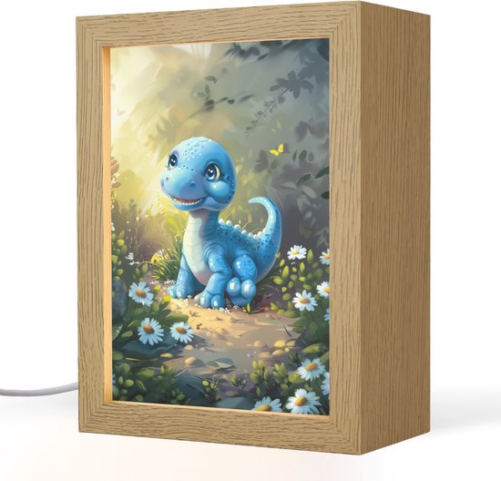 Nachtlampje 15x20 cm - Kinder lampje - Dino - Blauw - Baby - Dinosaurus - Tafellamp kinderkamer - Slaapkamer lamp - Bedlamp kinderen - Kinderlampje stopcontact - Wandlamp babykamer - Nachtlampjes van Merkloos