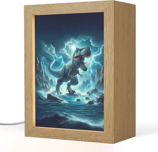 Nachtlampje 15x20 cm - Kinder lampje - Dino - Blauw - Jongens - Tafellamp kinderkamer - Slaapkamer lamp - Bedlamp kinderen - Kinderlampje stopcontact - Wandlamp babykamer - Nachtlampjes van Luz'n Eds