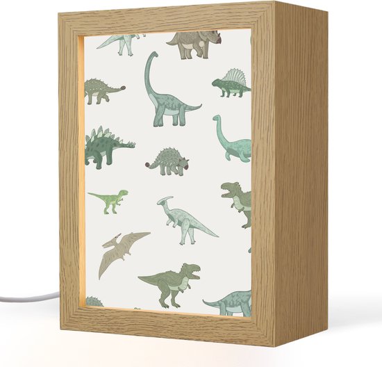 Nachtlampje 15x20 cm - Kinder lampje - Dino - Groen - Jongens - Dinosaurus - Blauw - Tafellamp kinderkamer - Slaapkamer lamp - Bedlamp kinderen - Kinderlampje stopcontact - Wandlamp babykamer - Nachtlampjes van Merkloos