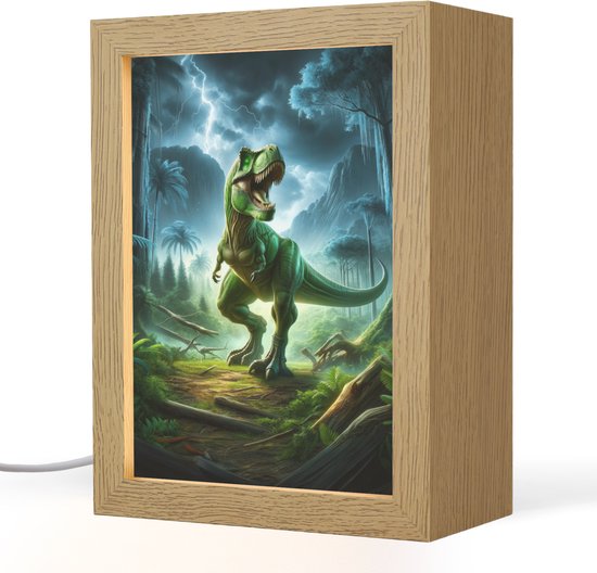 Nachtlampje 15x20 cm - Kinder lampje - Dino - Jongens - Groen - Blauw - T-Rex - Tafellamp kinderkamer - Slaapkamer lamp - Bedlamp kinderen - Kinderlampje stopcontact - Wandlamp babykamer - Nachtlampjes van Merkloos