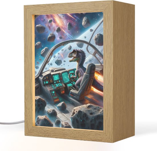 Nachtlampje 15x20 cm - Kinder lampje - Dino - Ruimte - Jongens - Tafellamp kinderkamer - Slaapkamer lamp - Bedlamp kinderen - Kinderlampje stopcontact - Wandlamp babykamer - Nachtlampjes