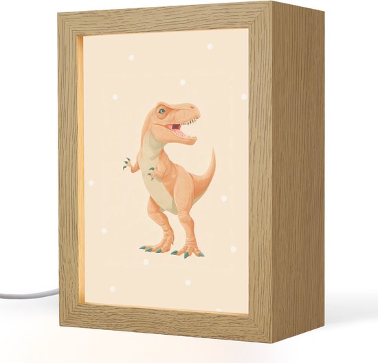 Nachtlampje 15x20 cm - Kinder lampje - Dino - T-Rex - Oranje - Stippen - Tafellamp kinderkamer - Slaapkamer lamp - Bedlamp kinderen - Kinderlampje stopcontact - Wandlamp babykamer - Nachtlampjes van Merkloos