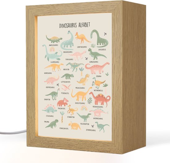 Nachtlampje 15x20 cm - Kinder lampje - Dinosaurus alfabet - Leren voor kinderen - Dino's - Educatief - Tafellamp kinderkamer - Slaapkamer lamp - Bedlamp kinderen - Kinderlampje stopcontact - Wandlamp babykamer - Nachtlampjes