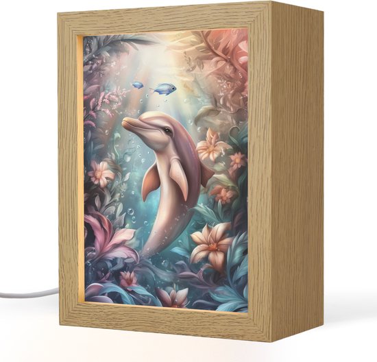 Nachtlampje 15x20 cm - Kinder lampje - Dolfijn - Vissen - Onderwaterwereld - Bloemen - Tafellamp kinderkamer - Slaapkamer lamp - Bedlamp kinderen - Kinderlampje stopcontact - Wandlamp babykamer - Nachtlampjes van Merkloos