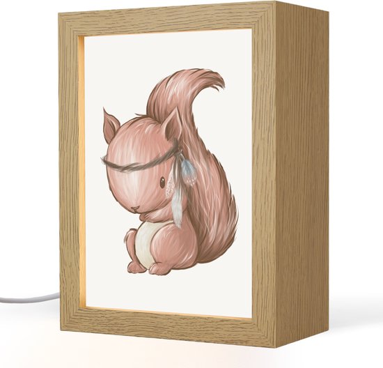 Nachtlampje 15x20 cm - Kinder lampje - Eekhoorn - Dier - Bosdieren - Bruin - Tafellamp kinderkamer - Slaapkamer lamp - Bedlamp kinderen - Kinderlampje stopcontact - Wandlamp babykamer - Nachtlampjes van Merkloos