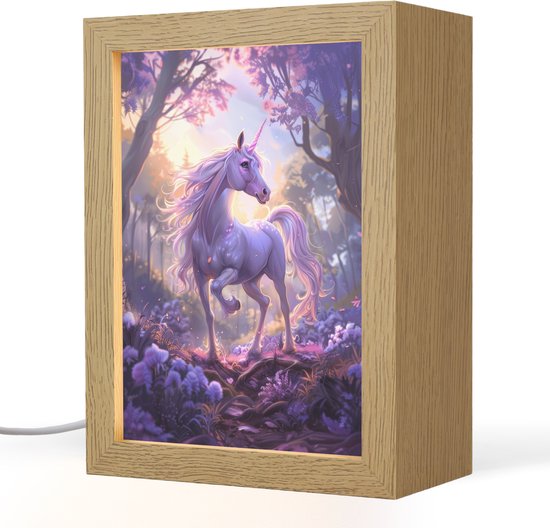 Nachtlampje 15x20 cm - Kinder lampje - Eenhoorn - Paars - Sprookje - Fantasy dier - Tafellamp kinderkamer - Slaapkamer lamp - Bedlamp kinderen - Kinderlampje stopcontact - Wandlamp babykamer - Nachtlampjes van Merkloos