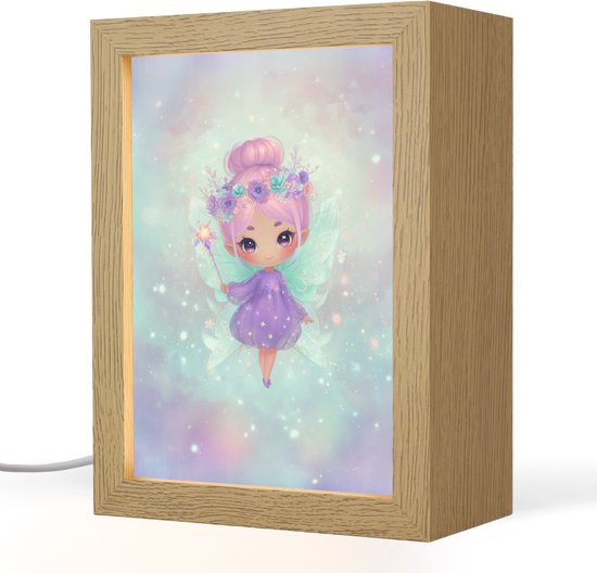 Nachtlampje 15x20 cm - Kinder lampje - Fee - Paars - Glinsters - Tafellamp kinderkamer - Slaapkamer lamp - Bedlamp kinderen - Kinderlampje stopcontact - Wandlamp babykamer - Nachtlampjes van Merkloos