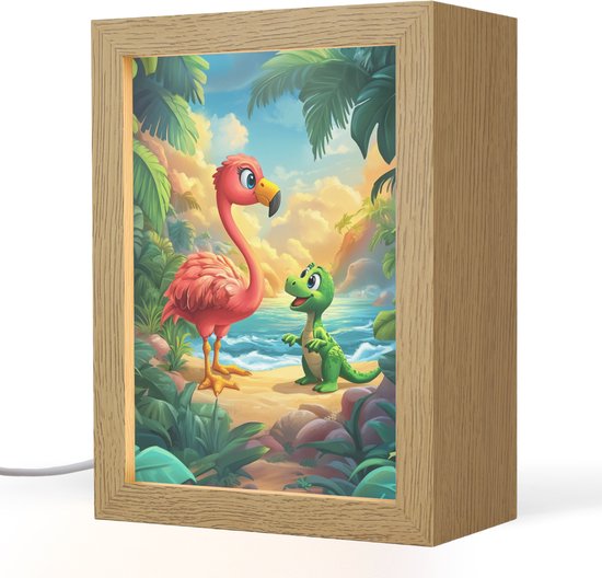 Nachtlampje 15x20 cm - Kinder lampje - Flamingo - Dinosaurus - Strand - Kleurrijk - Tafellamp kinderkamer - Slaapkamer lamp - Bedlamp kinderen - Kinderlampje stopcontact - Wandlamp babykamer - Nachtlampjes van OnlyWow
