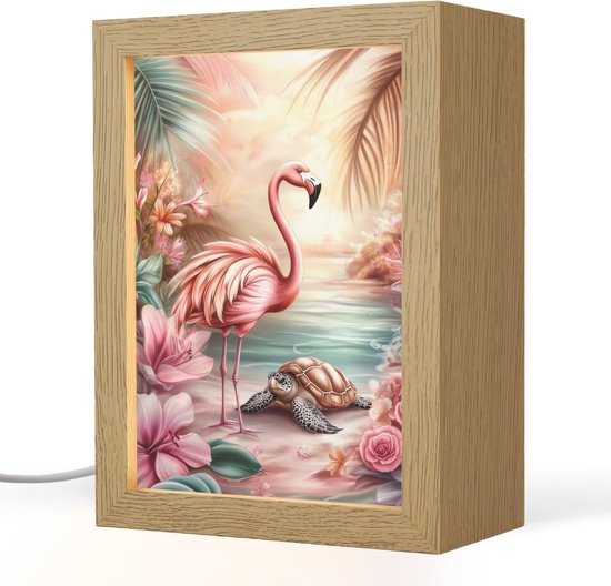 Nachtlampje 15x20 cm - Kinder lampje - Flamingo - Schildpad - Roze - Tafellamp kinderkamer - Slaapkamer lamp - Bedlamp kinderen - Kinderlampje stopcontact - Wandlamp babykamer - Nachtlampjes van Merkloos