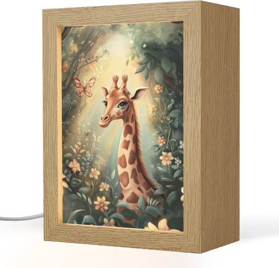 Nachtlampje 15x20 cm - Kinder lampje - Giraffe - Jungle - Bloemen - Tafellamp kinderkamer - Slaapkamer lamp - Bedlamp kinderen - Kinderlampje stopcontact - Wandlamp babykamer - Nachtlampjes