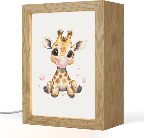 Nachtlampje 15x20 cm - Kinder lampje - Giraffe - Roze - Kauwgom - Tafellamp kinderkamer - Slaapkamer lamp - Bedlamp kinderen - Kinderlampje stopcontact - Wandlamp babykamer - Nachtlampjes van Merkloos