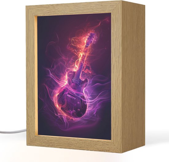 Nachtlampje 15x20 cm - Kinder lampje - Gitaar - Muziek - Rook - Paars - Tafellamp kinderkamer - Slaapkamer lamp - Bedlamp kinderen - Kinderlampje stopcontact - Wandlamp babykamer - Nachtlampjes van Merkloos