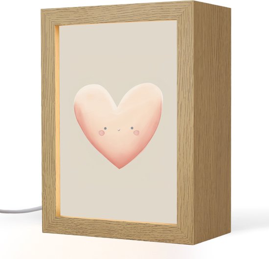 Nachtlampje 15x20 cm - Kinder lampje - Hart - Gezicht - Roze - Tafellamp kinderkamer - Slaapkamer lamp - Bedlamp kinderen - Kinderlampje stopcontact - Wandlamp babykamer - Nachtlampjes