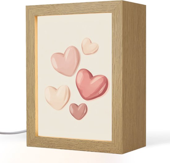Nachtlampje 15x20 cm - Kinder lampje - Harten - Rood - Roze - Zwevend - Tafellamp kinderkamer - Slaapkamer lamp - Bedlamp kinderen - Kinderlampje stopcontact - Wandlamp babykamer - Nachtlampjes