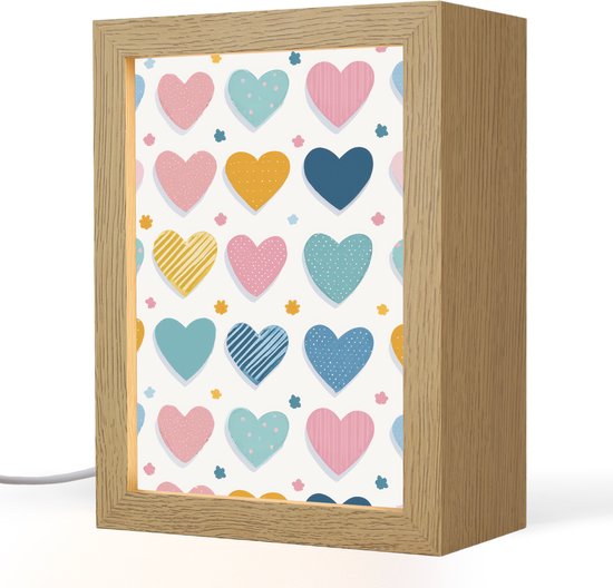 Nachtlampje 15x20 cm - Kinder lampje - Hartjes - Pastel - Patroon - Tafellamp kinderkamer - Slaapkamer lamp - Bedlamp kinderen - Kinderlampje stopcontact - Wandlamp babykamer - Nachtlampjes van Merkloos