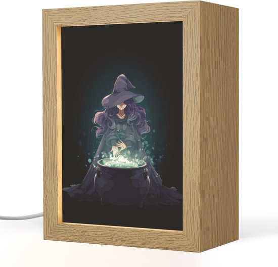 Nachtlampje 15x20 cm - Kinder lampje - Heks - Magie - Heksenketel - Paars - Tafellamp kinderkamer - Slaapkamer lamp - Bedlamp kinderen - Kinderlampje stopcontact - Wandlamp babykamer - Nachtlampjes van N\A
