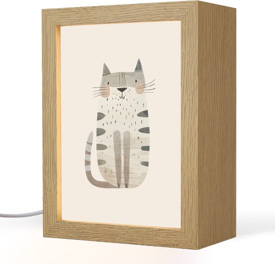 Nachtlampje 15x20 cm - Kinder lampje - Kat - Dieren - Beige - Tafellamp kinderkamer - Slaapkamer lamp - Bedlamp kinderen - Kinderlampje stopcontact - Wandlamp babykamer - Nachtlampjes