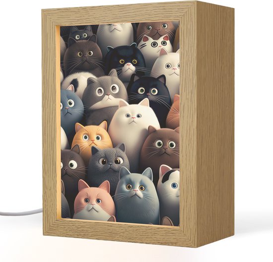 Nachtlampje 15x20 cm - Kinder lampje - Kat - Dieren - Poes - Patroon - Jongen - Meisje - Tafellamp kinderkamer - Slaapkamer lamp - Bedlamp kinderen - Kinderlampje stopcontact - Wandlamp babykamer - Nachtlampjes van OnlyWow
