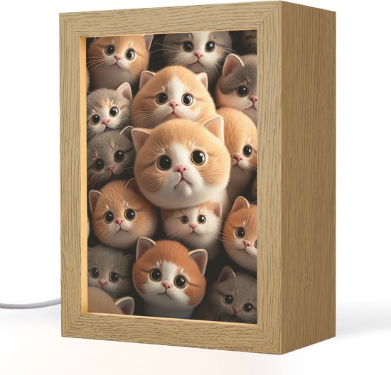 Nachtlampje 15x20 cm - Kinder lampje - Katten - Huisdieren - Kitten - Design - Jongens - Meisjes - Tafellamp kinderkamer - Slaapkamer lamp - Bedlamp kinderen - Kinderlampje stopcontact - Wandlamp babykamer - Nachtlampjes van OnlyWow