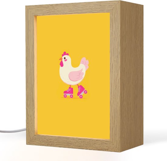 Nachtlampje 15x20 cm - Kinder lampje - Kip - Rolschaatsen - Geel - Tafellamp kinderkamer - Slaapkamer lamp - Bedlamp kinderen - Kinderlampje stopcontact - Wandlamp babykamer - Nachtlampjes