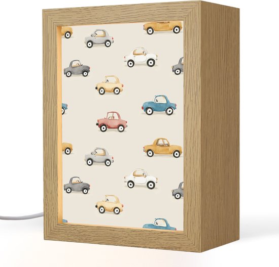 Nachtlampje 15x20 cm - Kinder lampje - Kleurrijke - Retro - Autootjes - Tafellamp kinderkamer - Slaapkamer lamp - Bedlamp kinderen - Kinderlampje stopcontact - Wandlamp babykamer - Nachtlampjes van Little Lamp Company