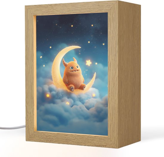 Nachtlampje 15x20 cm - Kinder lampje - Knuffel - Monster - Maan - Wolken - Tafellamp kinderkamer - Slaapkamer lamp - Bedlamp kinderen - Kinderlampje stopcontact - Wandlamp babykamer - Nachtlampjes van Merkloos
