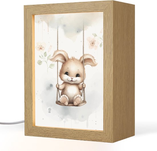 Nachtlampje 15x20 cm - Kinder lampje - Konijn - Baby dier - Kinderen - Tafellamp kinderkamer - Slaapkamer lamp - Bedlamp kinderen - Kinderlampje stopcontact - Wandlamp babykamer - Nachtlampjes van Merkloos
