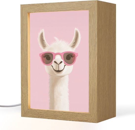 Nachtlampje 15x20 cm - Kinder lampje - Lama - Zonnebril - Roze - Tafellamp kinderkamer - Slaapkamer lamp - Bedlamp kinderen - Kinderlampje stopcontact - Wandlamp babykamer - Nachtlampjes