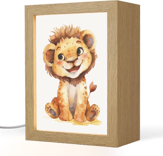 Nachtlampje 15x20 cm - Kinder lampje - Leeuw - Baby dier - Tafellamp kinderkamer - Slaapkamer lamp - Bedlamp kinderen - Kinderlampje stopcontact - Wandlamp babykamer - Nachtlampjes