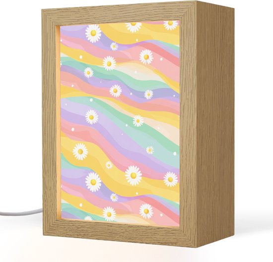 Nachtlampje 15x20 cm - Kinder lampje - Madeliefjes - Kleurrijk - Pastel - Tafellamp kinderkamer - Slaapkamer lamp - Bedlamp kinderen - Kinderlampje stopcontact - Wandlamp babykamer - Nachtlampjes