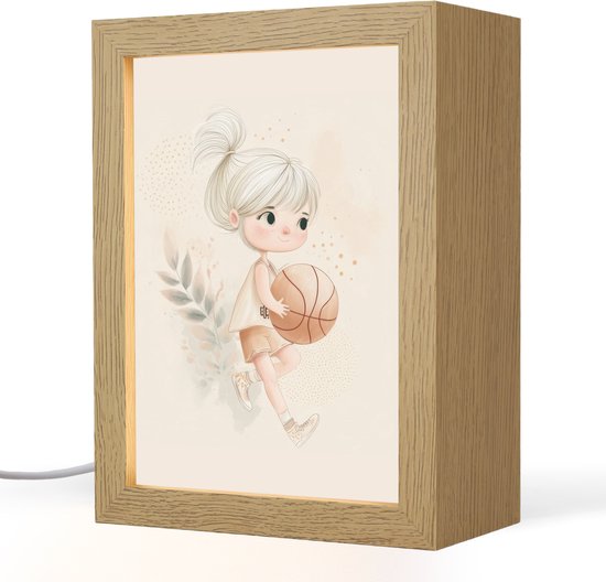 Nachtlampje 15x20 cm - Kinder lampje - Meisje - Basketbal - Minimalistisch - Tafellamp kinderkamer - Slaapkamer lamp - Bedlamp kinderen - Kinderlampje stopcontact - Wandlamp babykamer - Nachtlampjes van Merkloos