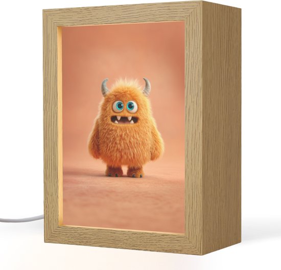 Nachtlampje 15x20 cm - Kinder lampje - Monster - Knuffel - Oranje - Tafellamp kinderkamer - Slaapkamer lamp - Bedlamp kinderen - Kinderlampje stopcontact - Wandlamp babykamer - Nachtlampjes van Merkloos