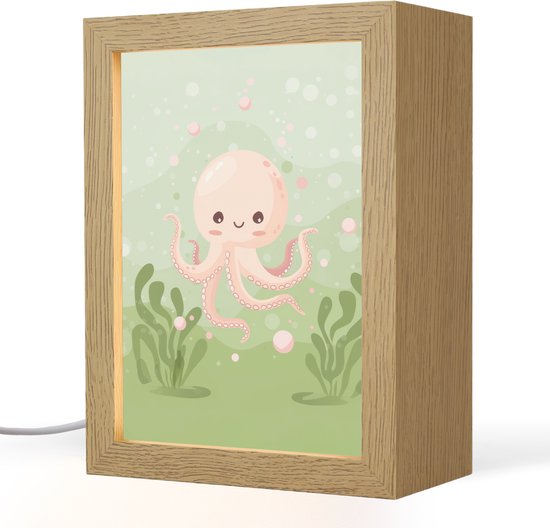 Nachtlampje 15x20 cm - Kinder lampje - Octopus - Zeedieren - Groen - Onderwater - Tafellamp kinderkamer - Slaapkamer lamp - Bedlamp kinderen - Kinderlampje stopcontact - Wandlamp babykamer - Nachtlampjes van Merkloos