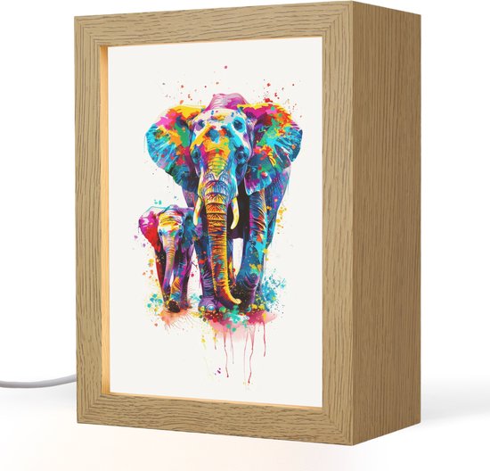 Nachtlampje 15x20 cm - Kinder lampje - Olifanten - Dieren - Verf - Kleurrijk - Tafellamp kinderkamer - Slaapkamer lamp - Bedlamp kinderen - Kinderlampje stopcontact - Wandlamp babykamer - Nachtlampjes van Merkloos