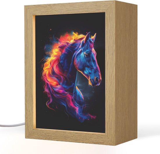 Nachtlampje 15x20 cm - Kinder lampje - Paard - Dier - Rook - Zwart - Kleuren - Tafellamp kinderkamer - Slaapkamer lamp - Bedlamp kinderen - Kinderlampje stopcontact - Wandlamp babykamer - Nachtlampjes van Merkloos